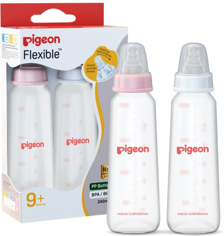 Pigeon PERISTALTIC NURSING BOTTLE TWIN PACK KPP NIPPLE L - 240 ml(Transparent)