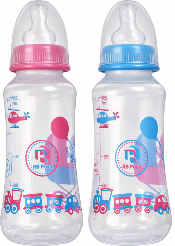 RB Point Plastic Feeding Bottle Anti-Colic Nipple Newborn to Toddler (0–3 Years) - 200 ml(Blue, Pink)