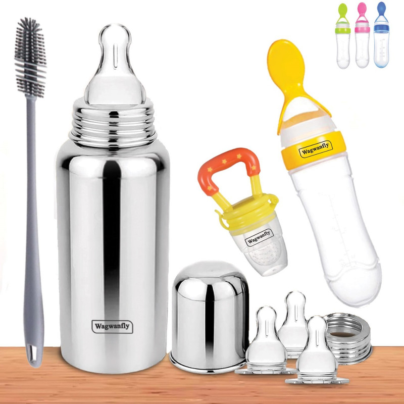Wagwanfly Baby Feeding Bottle, Stainless Steel Baby Milk Bottle Cleaning Brush pigeon - 240 ml(Yellow-SP-FF)