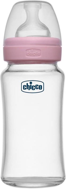 Chicco Well-Being Glass Feeding Bottle (240ml, Slow Flow) - 240 ml(Pink)