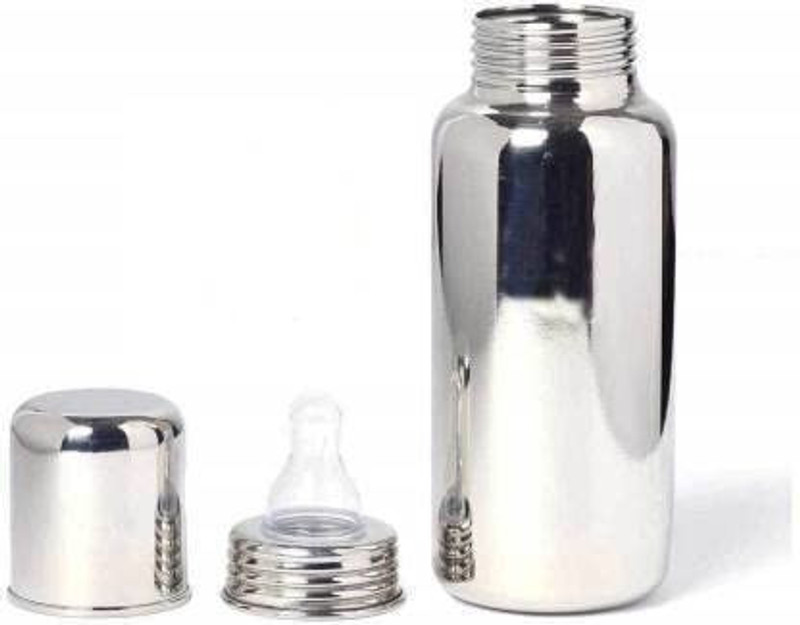Kamz Stainless Steel Infant Baby Feeding Bottle, BPA Free, Anti-Colic, Plastic-Free  - Stainless steel(Grey)