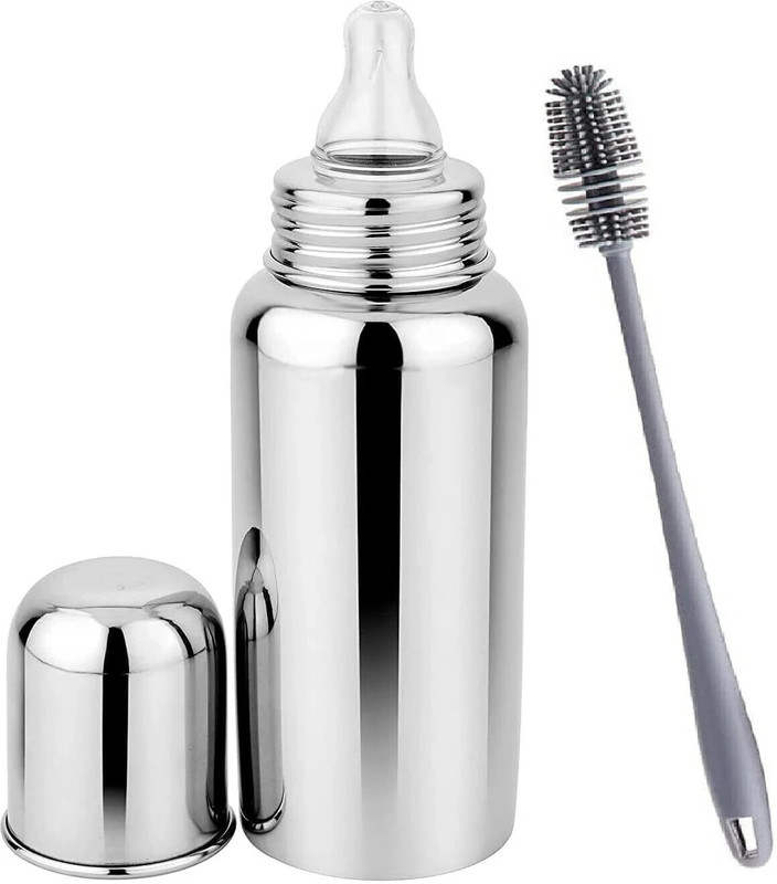 kids heaven Stainless Steel Baby Feeding Bottle (240 ML) and bottle cleaning brush-1 - 240 ml(Silver)