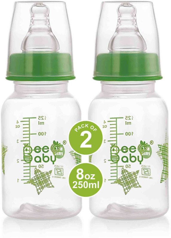 Beebaby Basic Slim Neck Baby Feeding Bottle with Anti-Colic Nipple, BPA FREE, 4M+, Green - 125 ml(Green)