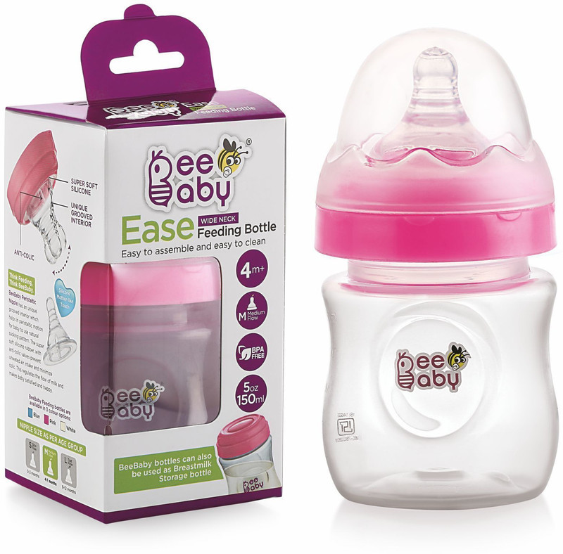 Beebaby Ease Wide Neck Baby Feeding Bottle. 100 % BPA Free. (Pink) ( 150 ML / 5 Oz.) - 150 ml(Pink)
