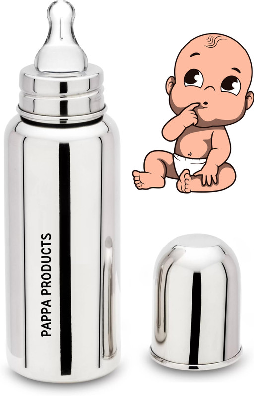 Pappa Baby Feeding Bottle 300ml Regular Design Steel Feeding Bottle - 300 ml(Plain silver)
