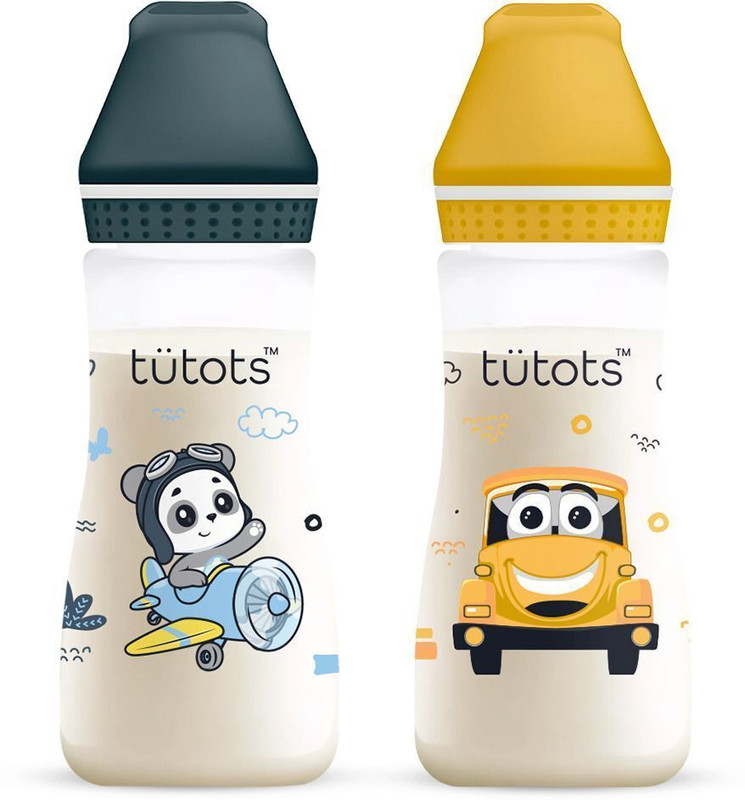tutots Native AntiColic BPA Free Baby Feeding Bottle with Turbo Vent Nipple Pack - 250 ml(Yellow+Charcoal)