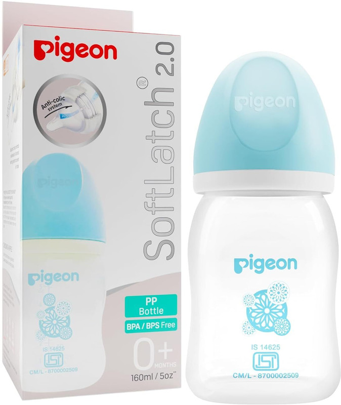 Pigeon Wide Neck SoftLatch 2.0 PP Baby Feeding Bottle - 160 ml(Blue)