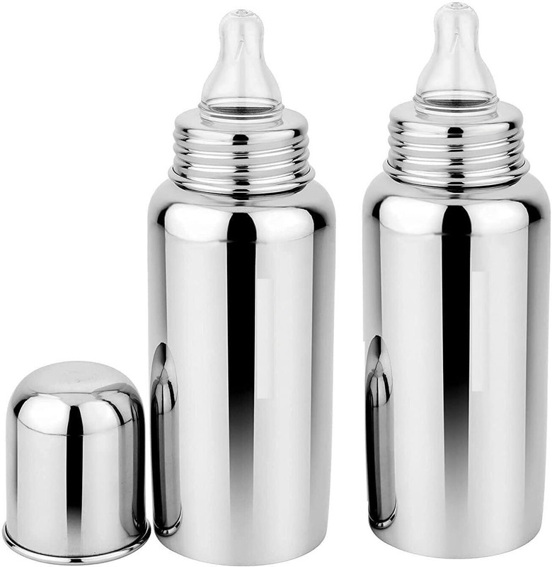 Drisona Premium Steel Bottle for Milk Feeding,304 Grade Steel Soft Silicone pacifier - Steel(Silver Pack of-2)