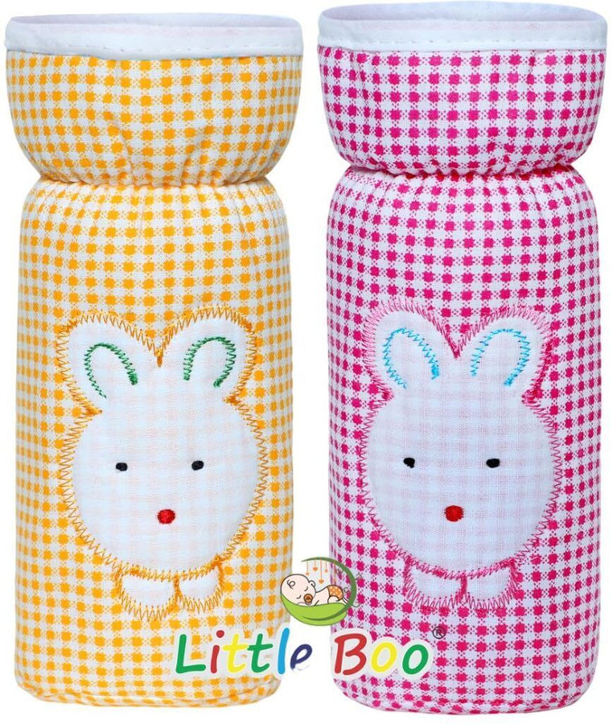 Little Boo Soft Plush Stretchable Baby Feeding Bottle with Cute Design Valvet Cover - 250 ml(Orange, Pink)