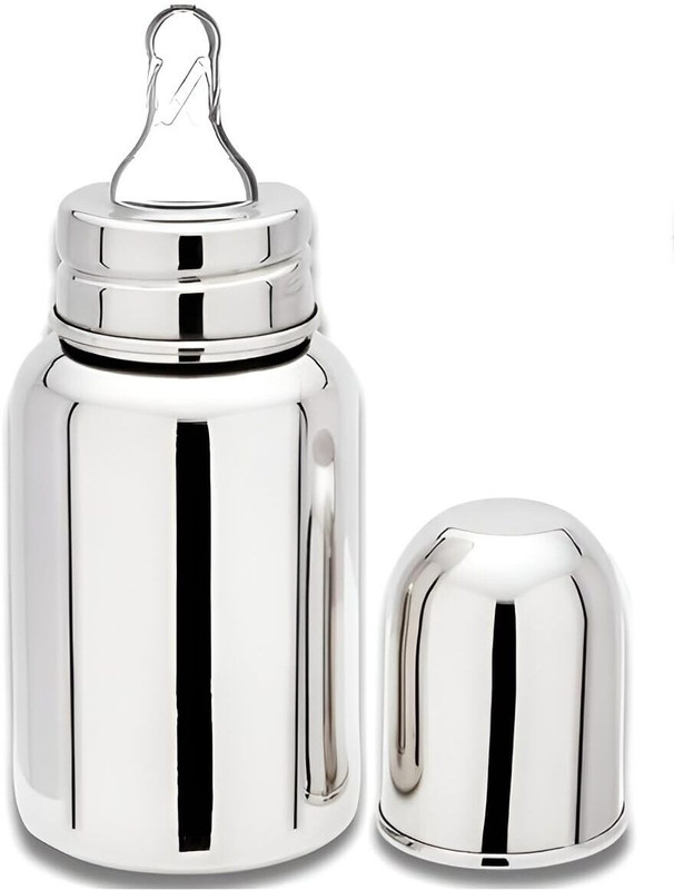Amalya Baby Feeding Bottle With Silicone Nipple - 200 ml (Silver) - 200 ml(Silver)