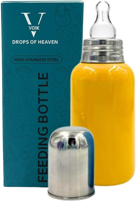 Voik Vega Soft Stainless Steel Feeding Bottle for Newborn Baby - 300 ml(Yellow)