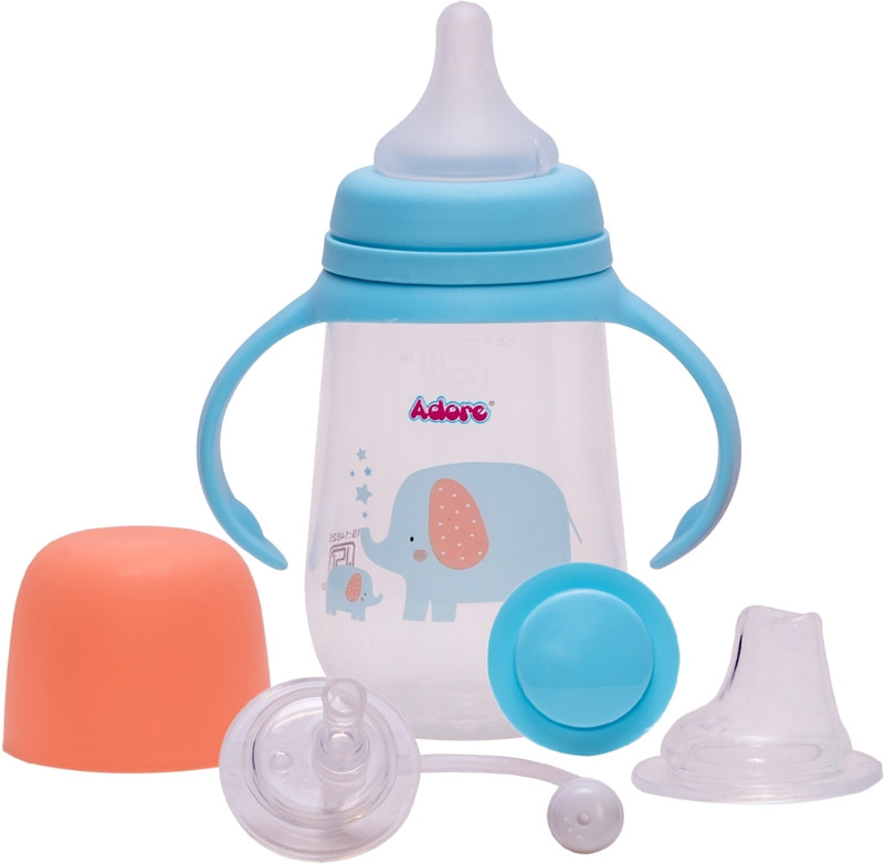 Adore Magnum Opus 4 Stage Wide Neck Feeding Bottle -Anti-Colic Teat- Tested- Certified - 250 ml(Blue, Orange)