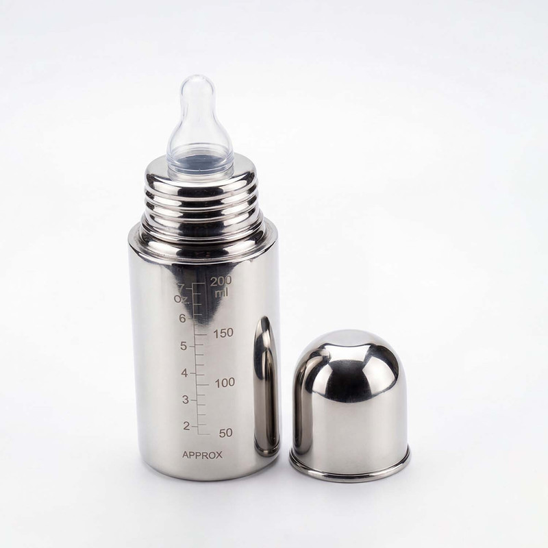 Baby Moo Stainless Steel Feeding Bottle Silver - 200 ml(Silver)