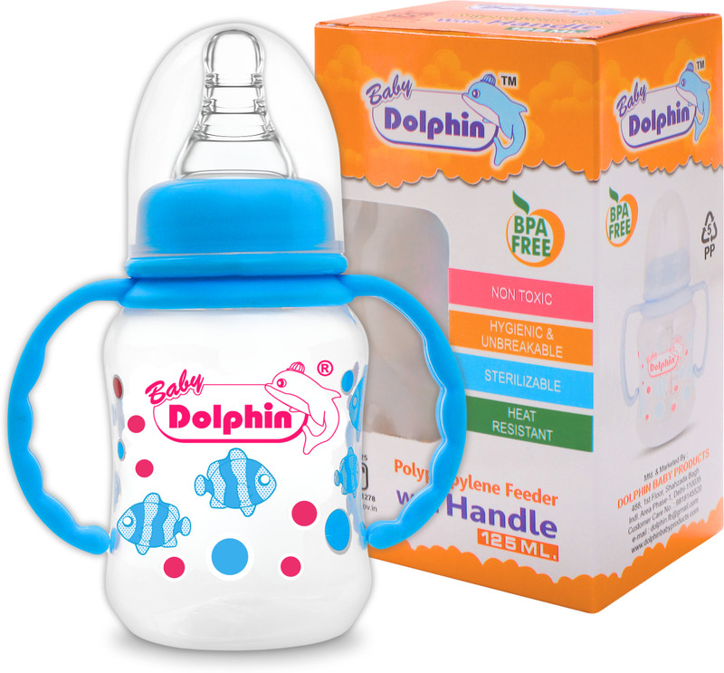Baby Dolphin Anti-Colic Slim Neck Baby Feeding Bottle with Handle |BPA Free |Milk Bottle |3m+ - 125 ml(Blue)