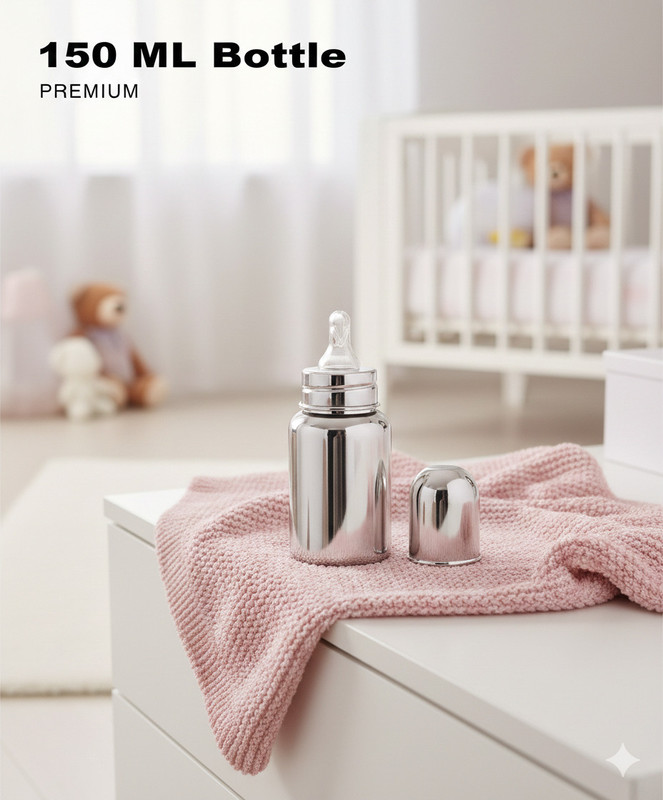 kids heaven Stainless Steel Baby Feeding Bottle 304 Grade Steel BPA Free Safe for Newborns - 150 ml(Silver)