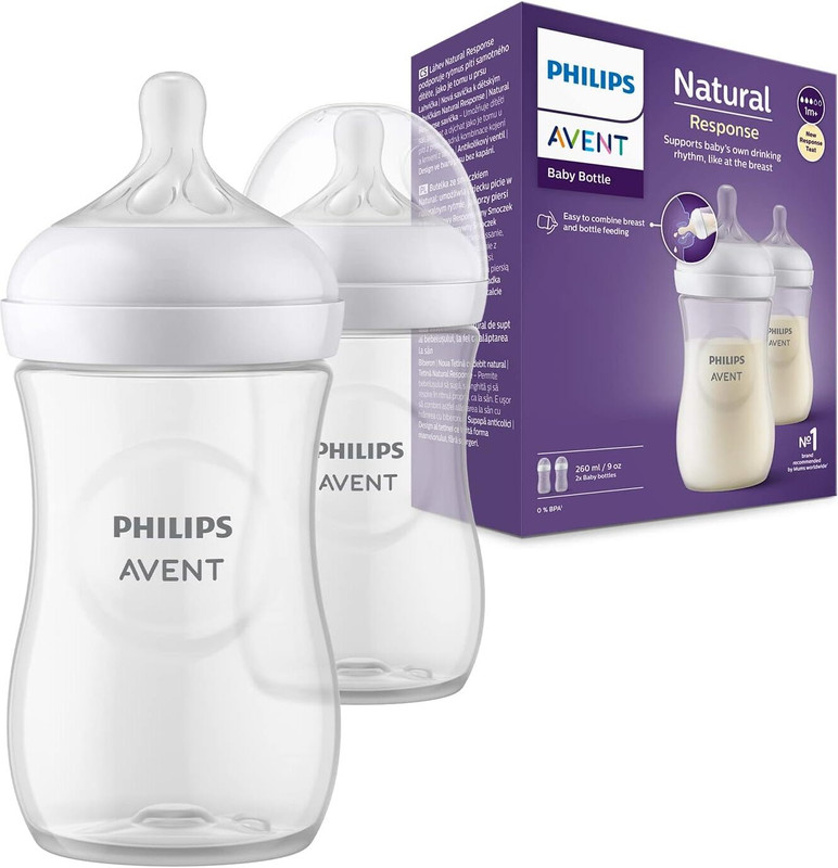 Philips Avent Natural Response Baby Bottle SCY903/02 | 1m+ age | BPA free | Pack of 2 - 260 ml(White)
