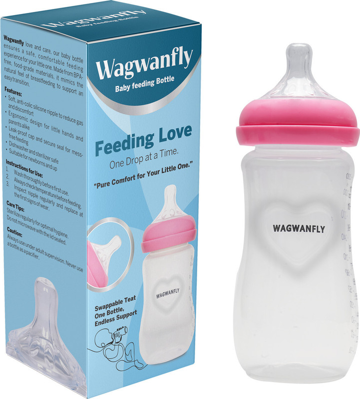 Wagwanfly Comfort Anti-Colic Wide Neck BPA Free Baby Feeding Bottles with Spiral Nipple - 330 ml(Pink)