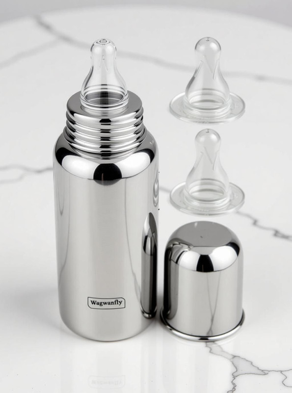 Wagwanfly Premium Steel Bottle for Milk Feeding Bottle BPA Free for Babies Newborns - 240 ml(Sliver-1)