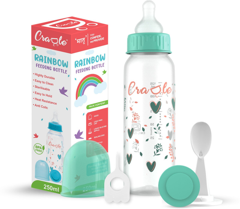 Cradle Rainbow Feeding Bottle - 250 ml(Green, Clear)