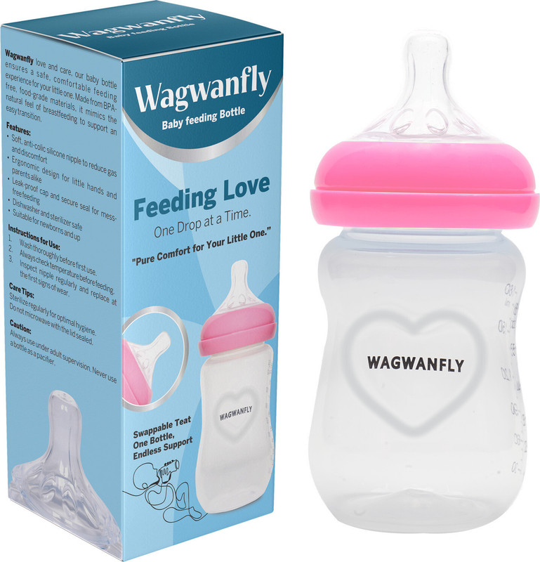 Wagwanfly Baby Feeding Bottle BPA Free, Anti-Colic, Milk bottle for kids - 180 ml(Pink)