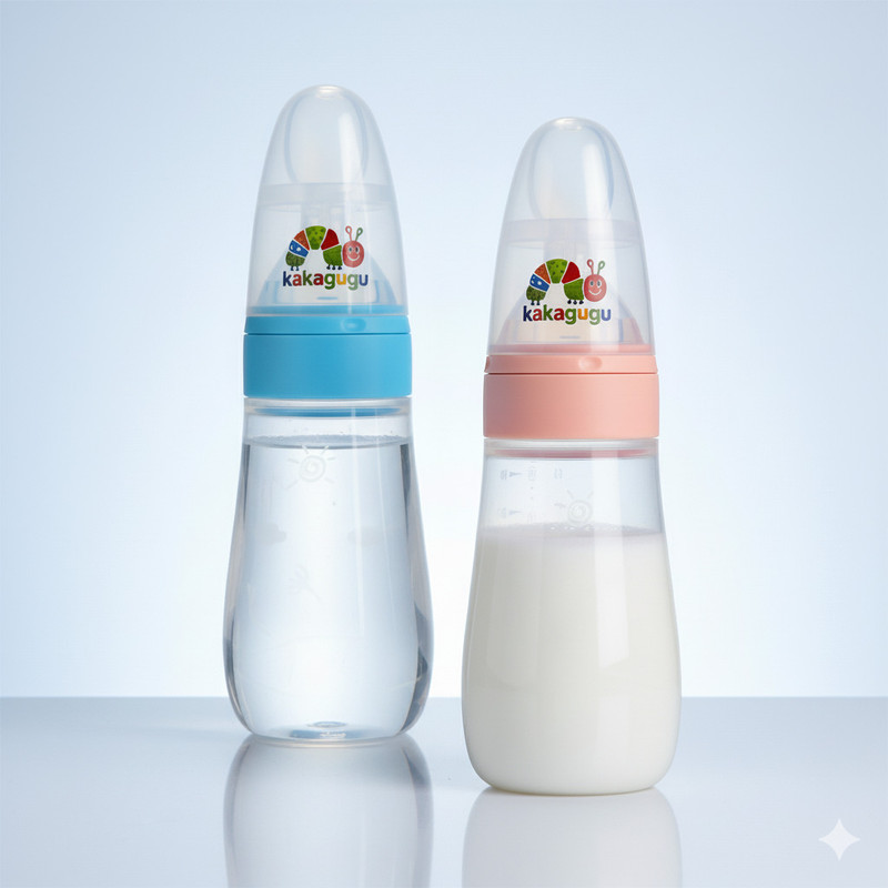 kakagugu premium Soft Silicone spoon feeder bottle with measurement markings, 100% safe - 500 ml(Multicolor)