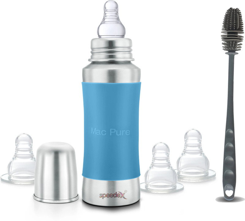 SPEEDEX Stainless Steel Baby Feeding Bottle , Brush (240 ml, 3 Extra Nipple Free)-Blue - 240 ml(Blue)