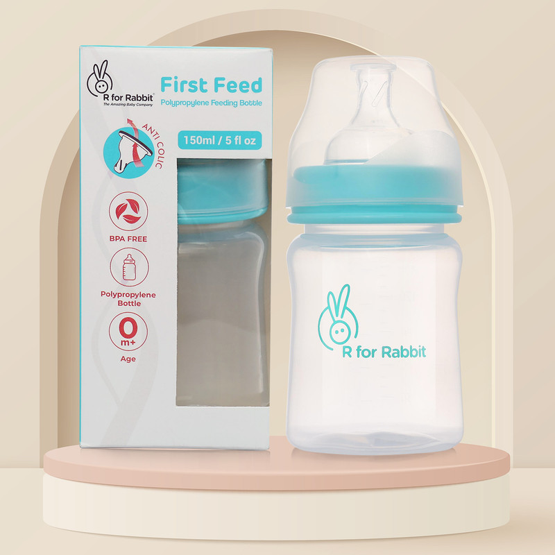 R for Rabbit Anti Colic Baby Feeding PP Bottle Wide Neck Soft Silicone Nipple (0+ Months) - 150 ml(Sea-Green)