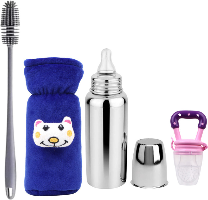 ORILACE Baby Steel Milk Bottle &1Cleaning Brush & etc BPA-Free Sillicone Nipple 0-5 Year - 250 ml(ROYALBLUE,PINKK)