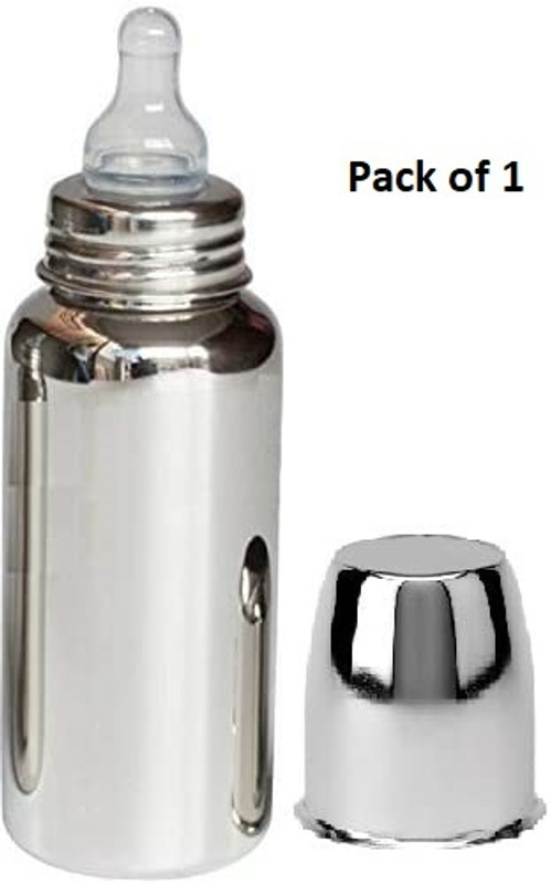 Kindar Care Baby Stainless Steel Milk Feeding Bottle 240ml with Silicone Nipple - 240 ml(Silver)