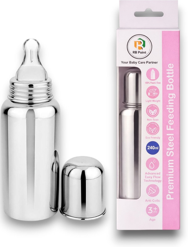 RB Point Stainless Steel Infant Baby Feeding Bottle Milk Bottle - 240 ml(Silver)