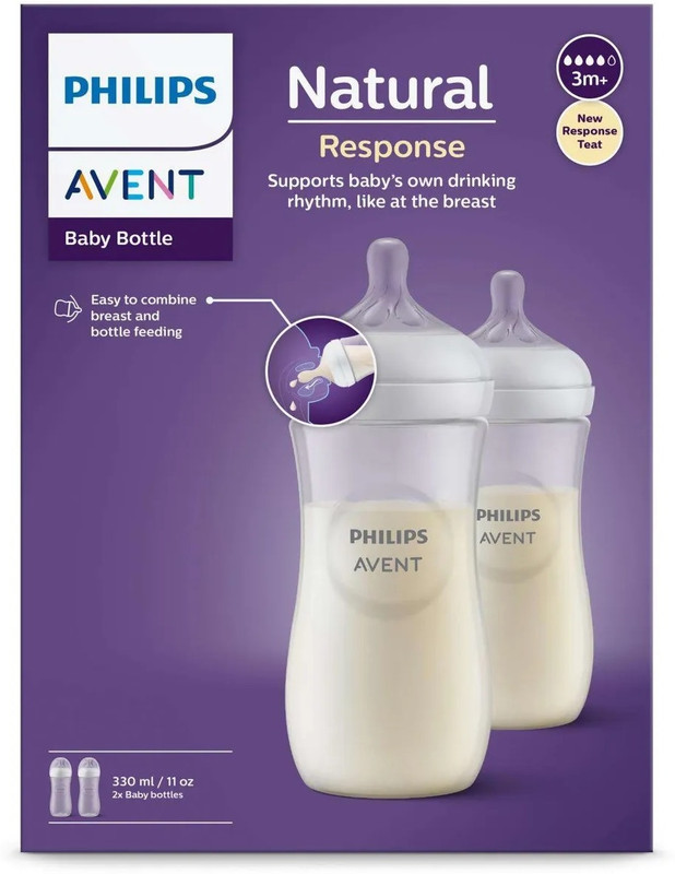 PHILIPS Natural Response Baby Bottle SCY906/02 |3m+ age | BPA free | Pack of 2 - 330 ml(transparent)