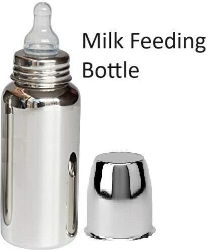 LA'MONARCA Kids and Baby Stainless Steel Baby Feeding Bottle, Milk Water Feeding Bottle - 240 ml(Silver)