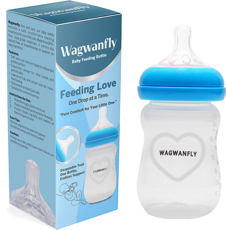 Wagwanfly Feeding Bottle AntiColic Wide Neck BPA Free Baby Milk Bottles with Spiral Nipple - 180 ml(Blue)