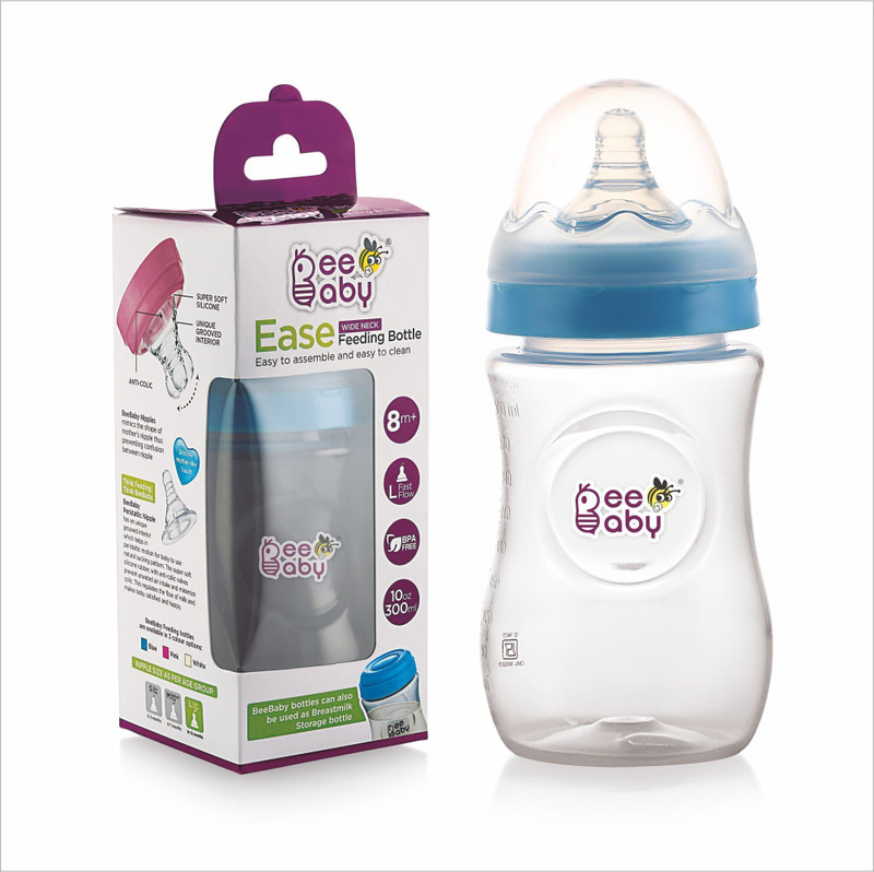 Beebaby Ease Wide Neck Baby Feeding Bottle. 100 % BPA Free. - 300 ml(Blue)
