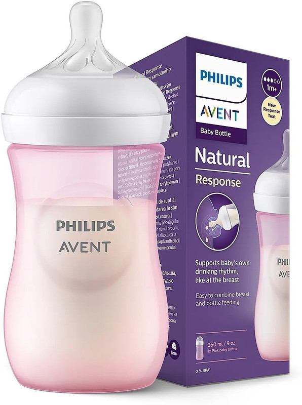 Philips Avent 1m+ Natural Response Baby Bottle - 260 ml(Pink, White)