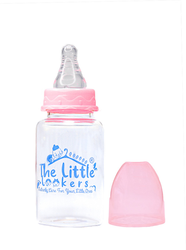 The Little Lookers Glass Feeding Bottle for Newborn Baby | Crystal Diamond Glass Feeders ('PINK', 120 ML) - 120 ml(Pink, White)