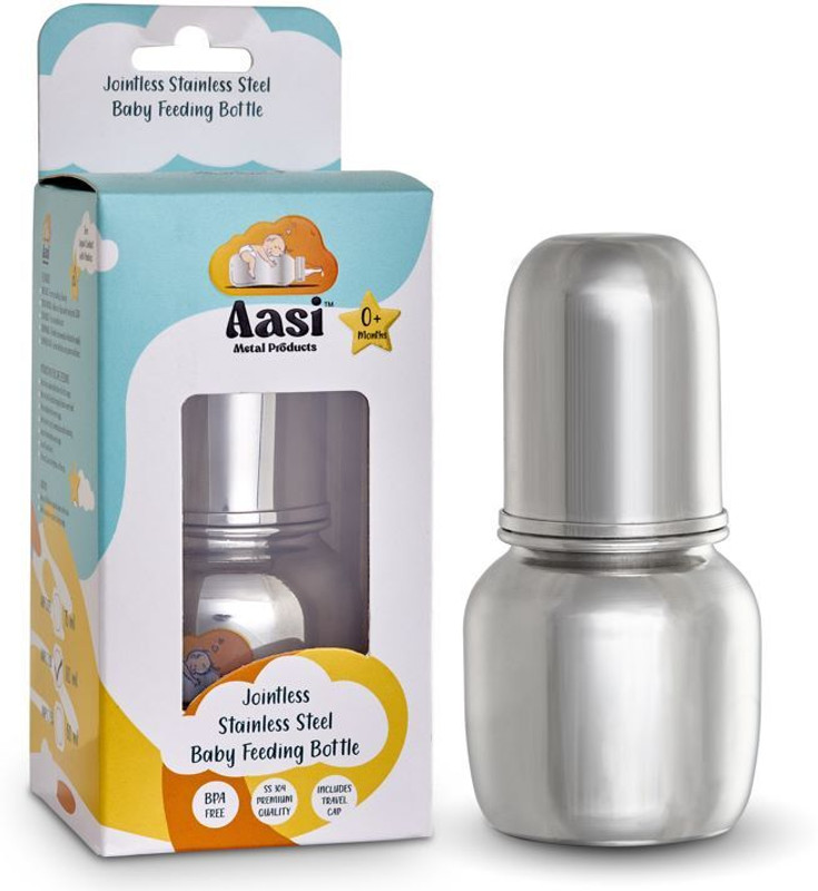 Aasi Baby Feeding Bottle for Infants/Toddlers | Jointless Stainless Steel - 120 ml(Silver)