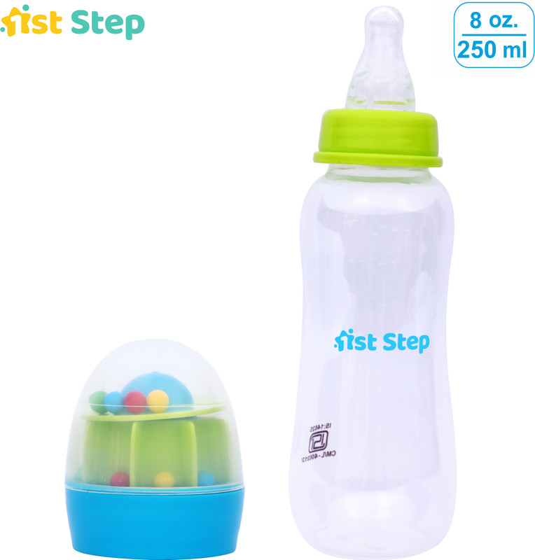 1st Step 250 Ml Feeding Bottle With Rattle Hood - 250 ml(Blue, Green)