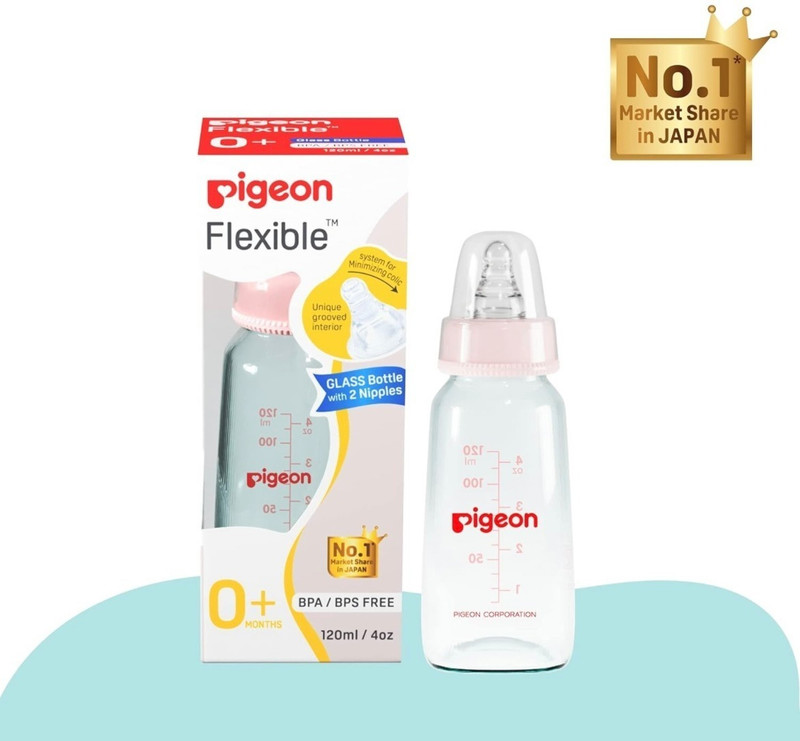 Pigeon GLASS FEEDING BOTTLE ADD NIPPLE S - 120 ml(Pink)