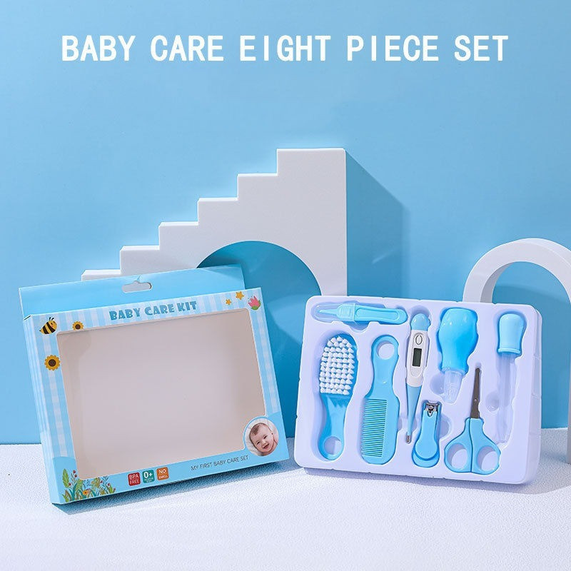 SANCORP Soft Blue Eight-Piece Baby Care Grooming Set With Thermometer And Nail Clippers(Blue)