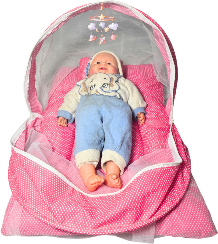 First Vision Baby Mosquito Polka Dot Net Cotton Washable Infants Mosquito Net(Red, Tent)