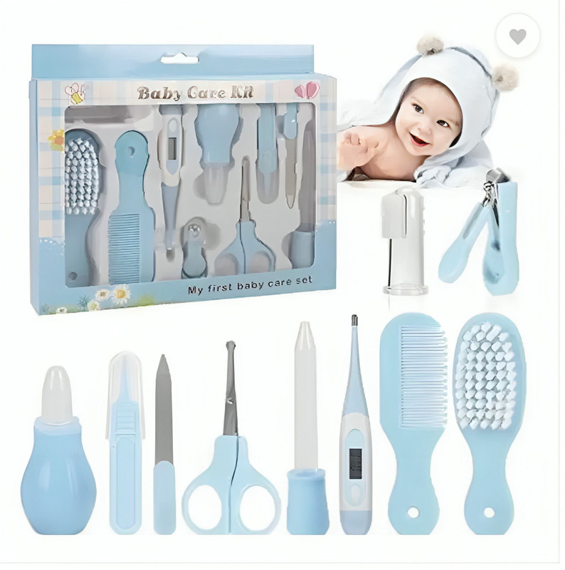 Y.GOYAL&CO. Premium 10-in-1 Baby Care Grooming Kit – Brush, Nail Cutter, Thermometer & More(Blue, Pink)