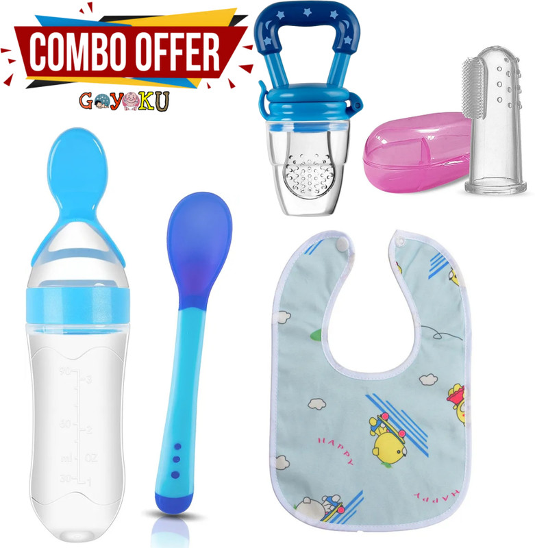 Goyoku Baby Spoon bottle,Nibbler,bib,brush,Silicone Spoon(Multicolor)