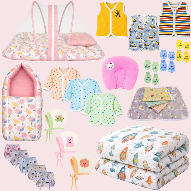 Kwitchy New Born Baby Boys & Baby Girls Welcome Kit 28 Daily Needs item In 1 Kit(Multicolor)