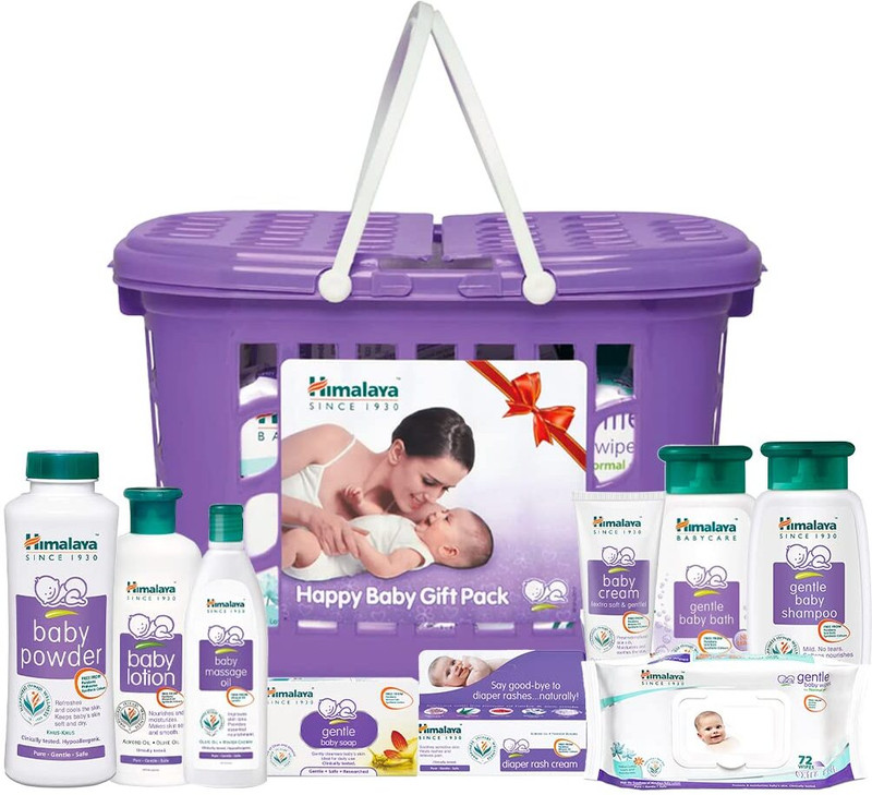 HIMALAYA HAPPY BABY GIFT BASKET (9 IN 1)(White)