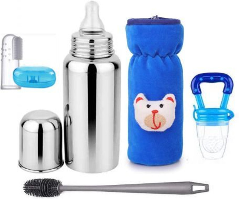 Y.GOYAL&CO. Stainless Steel Baby Feeding Bottle Combo with Fruit Nibbler & Brush Set(Multicolor)