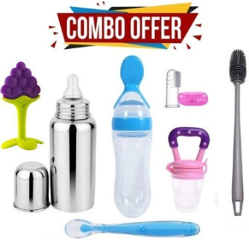 Y.GOYAL&CO. Premium Baby Feeding Combo – Feeder Bottle, Spoon Bottle, Nibbler & Brush Set(Multicolor)