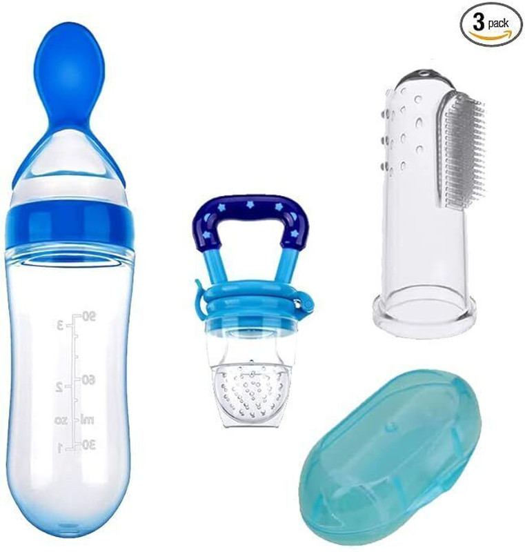 Nonababy Spoon & Bottle + Fruit Feeder+Brush & CASE Combo Pack of 3 Assorted Shipping(Multicolor)