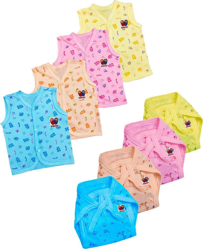 Bigbought Baby With Jabla (4 Pcs) and Nappy (Langot) (4 Pcs), Hosiery Fabric, 0 - 6 Months(Multicolor)