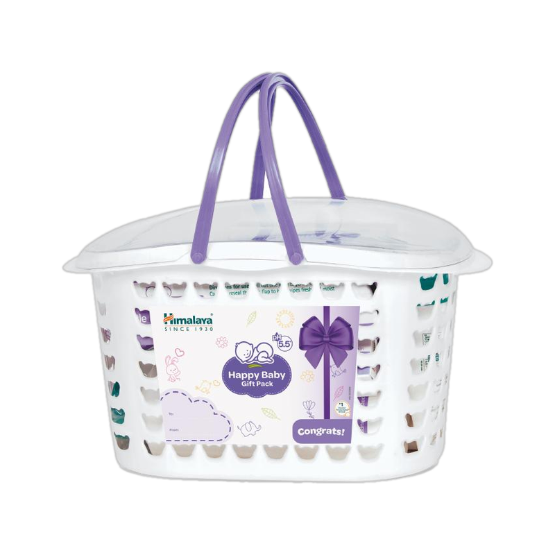 HIMALAYA HAPPY BABY GIFT BASKET (7 IN 1)(White)